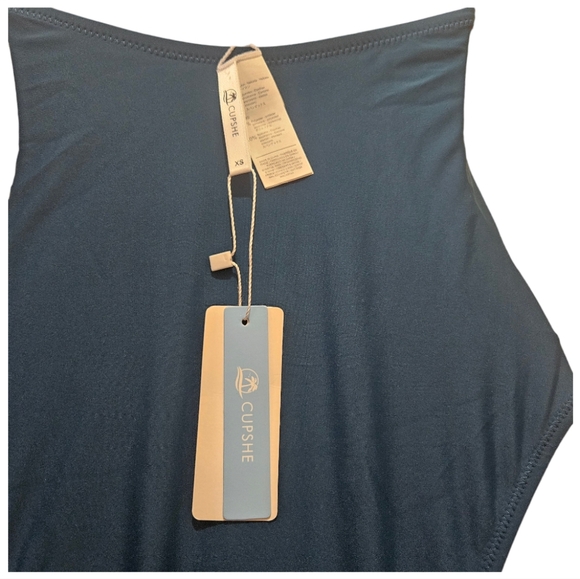 Cupshe One piece swimsuit V Neck Halter Backless Ruched Women XS Ocean Blue - Picture 6 of 7